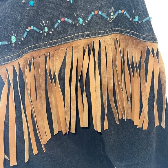 Carole Little Sport Vintage Womens Jacket Size 12 Blue Beaded Denim Leather - Picture 10 of 10